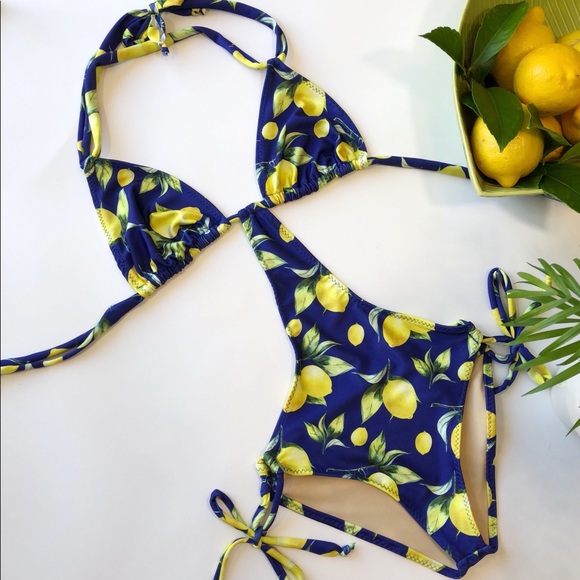 One piece lemon print bathing suit - Picture 1 of 3